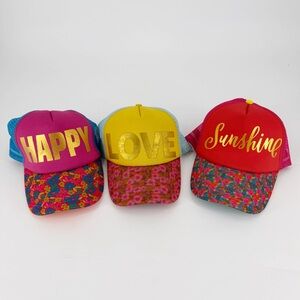 Bundle of 3 Natural Life Trucker Mesh Hats Happy Love Sunshine Colorful